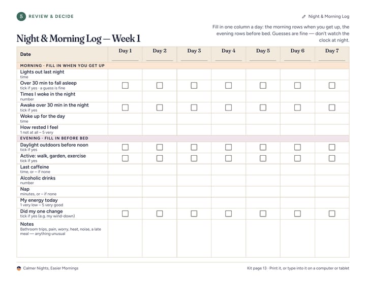 Night and Morning Log page